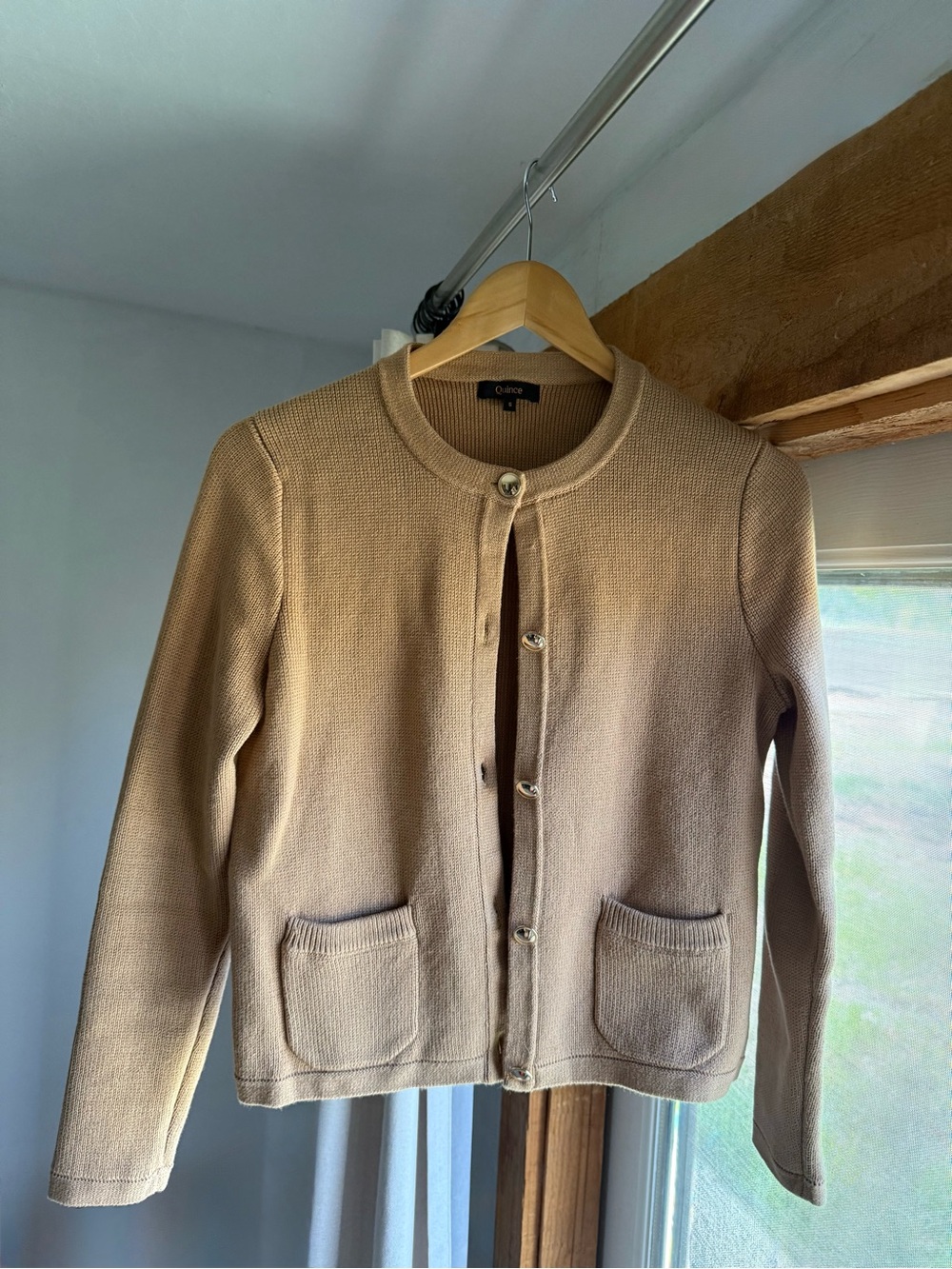 Quince 100% Organic Cotton Sweater Jacket Camel Size S Excellent Condition